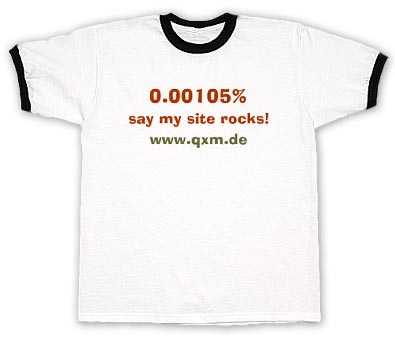 T-Shirt mit Aufschrift: 0.00105% say my site rocks - www.qxm.de