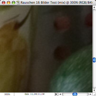 noiseRemove Test mit 4 Bildern, Ausschnitt vergrößert auf 300%